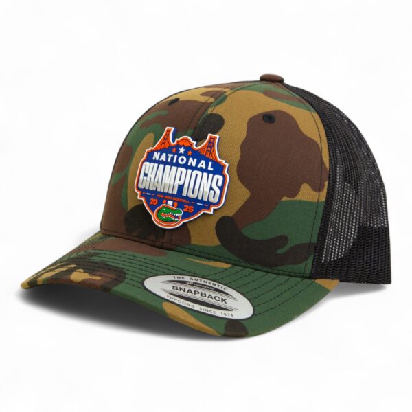 Florida Gators 2025 Basketball National Champions 3D YP Snapback Trucker Hat- Army Camo/ Black
