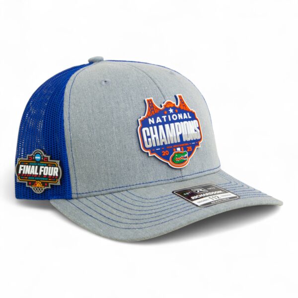 Florida Gators 2025 Final Four National Champions Snapback Trucker Hat- Heather Grey/ Royal