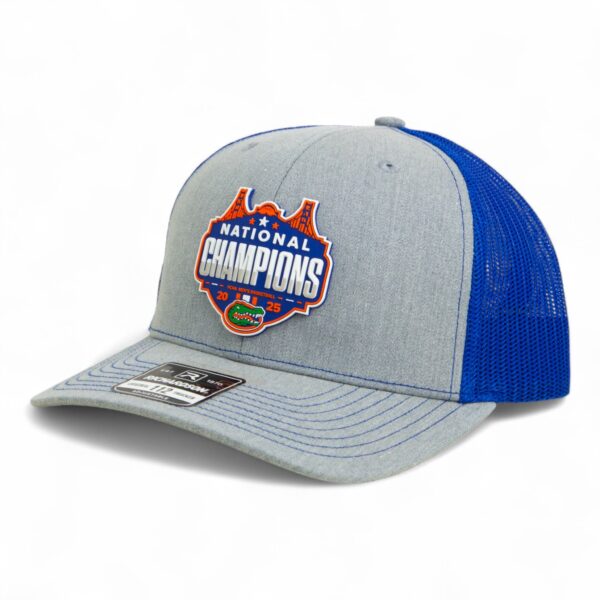 Florida Gators 2025 Basketball National Champions Snapback Trucker Hat- Heather Grey/ Royal