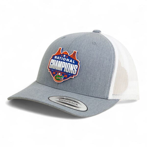 Florida Gators 2025 Basketball National Champions 3D YP Snapback Trucker Hat- Heather Grey/ White