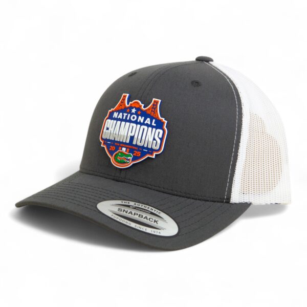 Florida Gators 2025 Basketball National Champions 3D YP Snapback Trucker Hat- Charcoal/ White