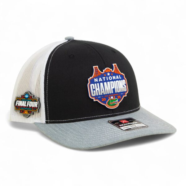 Florida Gators 2025 Final Four National Champions Snapback Trucker Hat- Black/ White/ Heather Grey