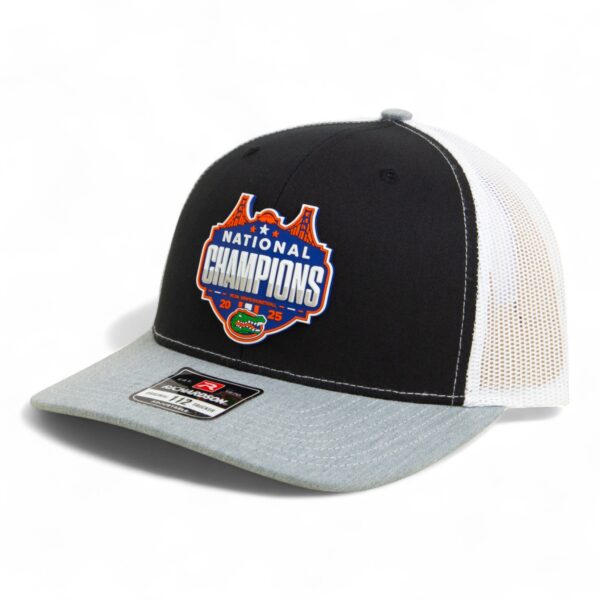 Florida Gators 2025 Basketball National Champions Snapback Trucker Hat- Black/ White/ Heather Grey