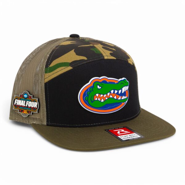 Florida Gators 2025 Final Four 3D Snapback Seven-Panel Flat Bill Trucker Hat- Black/ Camo/ Loden