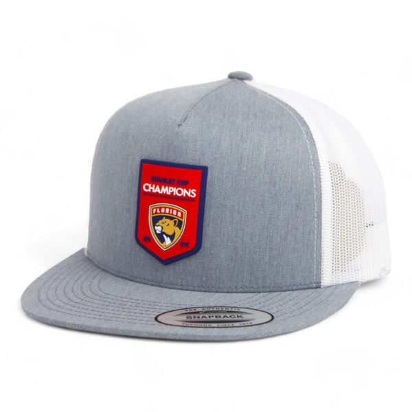 Florida Panthers Stanley Cup Champions 3D YP Snapback Flat Bill Trucker Hat- Heather Grey/ White