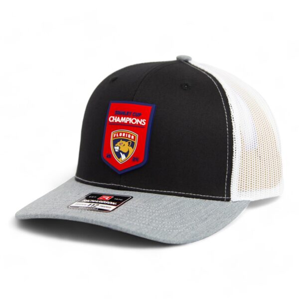 Florida Panthers Stanley Cup Champions 3D Snapback Trucker Hat- Black/ White/ Heather Grey