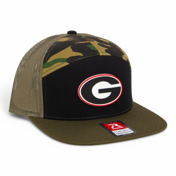 Georgia Bulldogs Power G 3D Snapback Seven-Panel Flat Bill Trucker Hat- Black/ Camo/ Loden