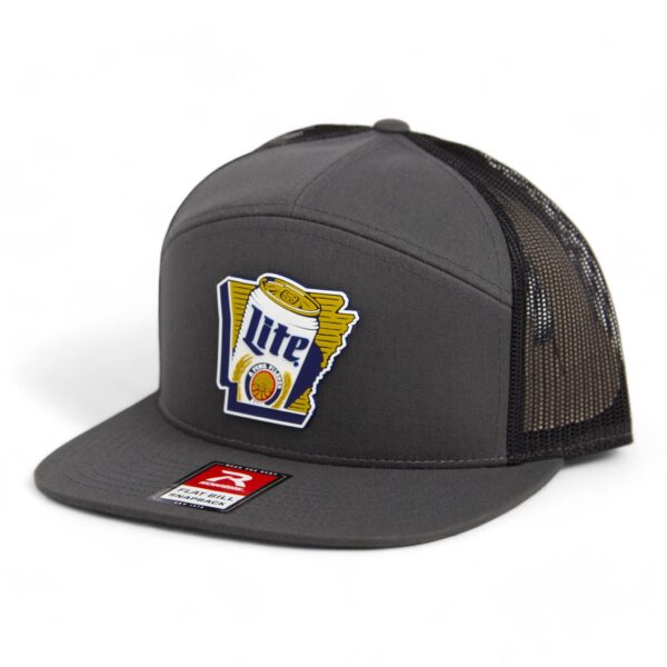 It's Miller Time Arkansas 3D Snapback Seven-Panel Flat Bill Trucker Hat- Charcoal/ Black