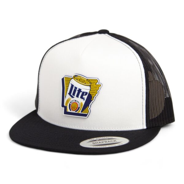It's Miller Time Arkansas 3D YP Snapback Flat Bill Trucker Hat- White/ Black