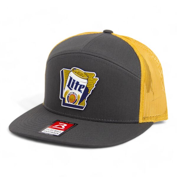 It's Miller Time Arkansas 3D Snapback Seven-Panel Flat Bill Trucker Hat- Charcoal/ Old Gold