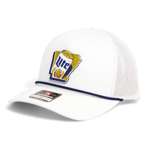 It's Miller Time Arkansas 3D Snapback Trucker Rope Hat- White/ Navy