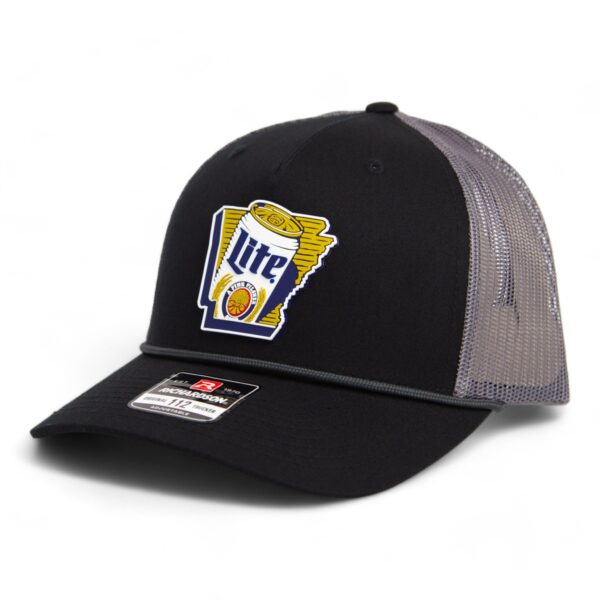 It's Miller Time Arkansas 3D Snapback Trucker Rope Hat- Black/ Charcoal