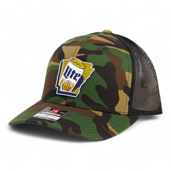 It's Miller Time Arkansas 3D Snapback Trucker Hat- Army Camo/ Black