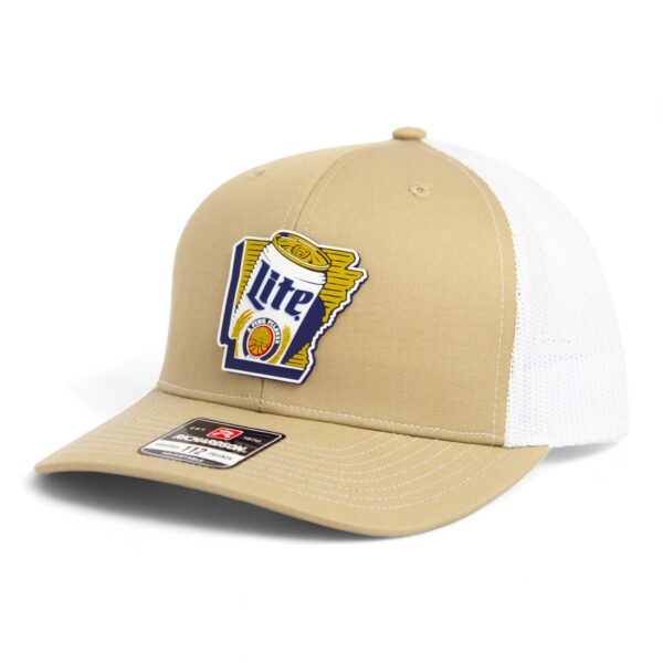 It's Miller Time Arkansas 3D Snapback Trucker Hat- Tan/ White