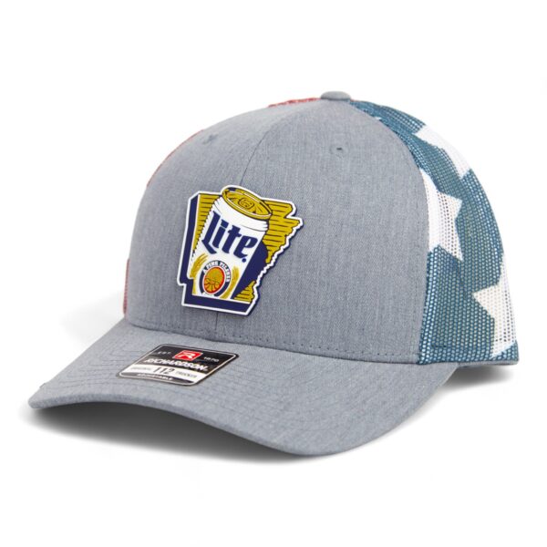 It's Miller Time Arkansas 3D Snapback Trucker Hat- Heather Grey/ Stars & Stripes