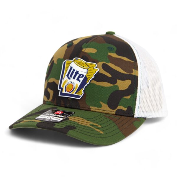 It's Miller Time Arkansas 3D Snapback Trucker Hat- Army Camo/ White