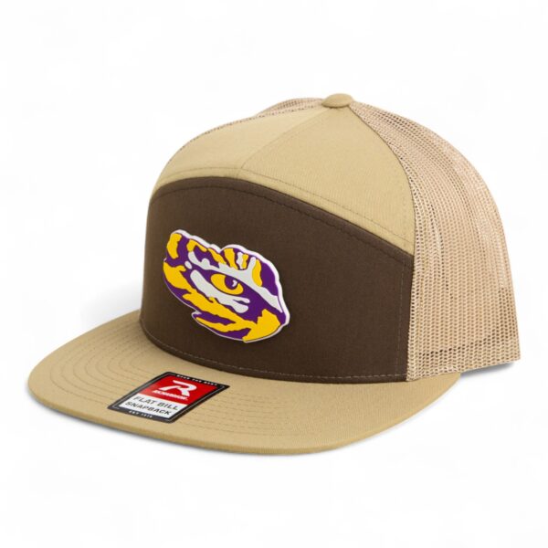LSU Tiger Eye 3D Snapback Seven-Panel Flat Bill Trucker Hat- Brown/ Tan
