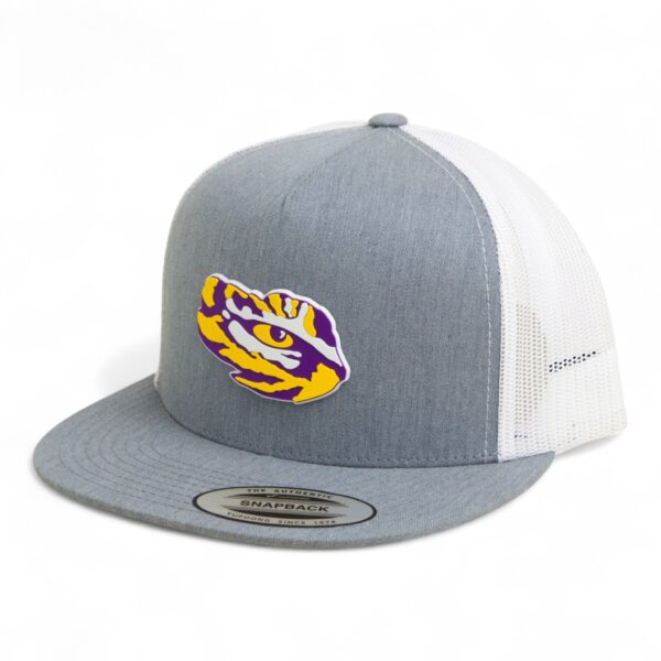 LSU Tiger Eye 3D YP Snapback Flat Bill Trucker Hat- Heather Grey/ White