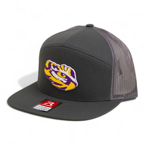 LSU Tiger Eye 3D Snapback Seven-Panel Flat Bill Trucker Hat- Charcoal