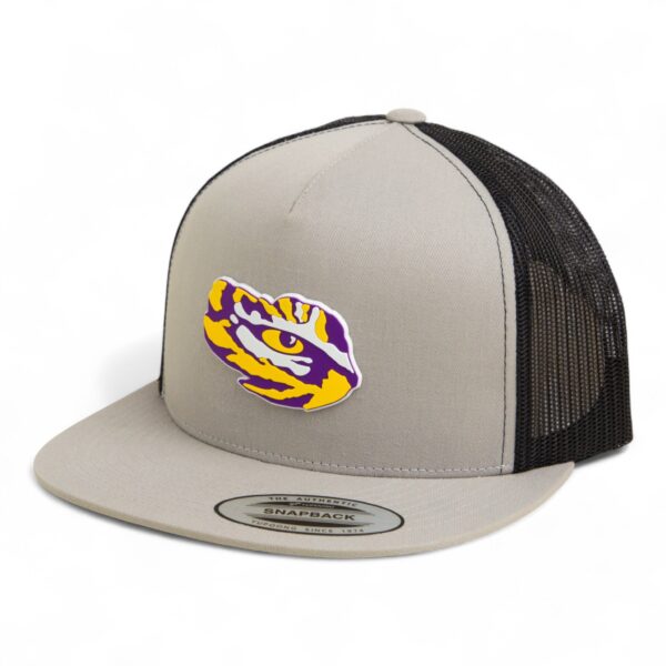 LSU Tiger Eye 3D YP Snapback Flat Bill Trucker Hat- Silver/ Black