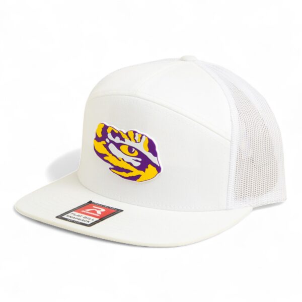 LSU Tiger Eye 3D Snapback Seven-Panel Flat Bill Trucker Hat- White