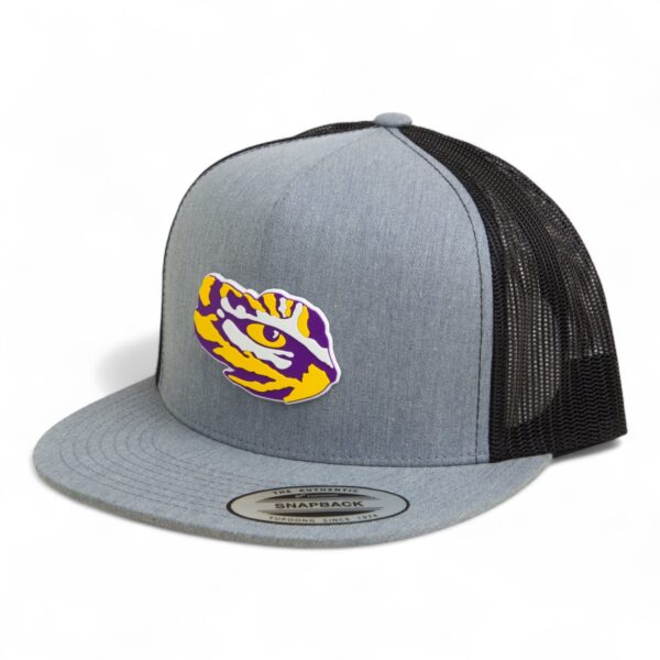 LSU Tiger Eye 3D YP Snapback Flat Bill Trucker Hat- Heather Grey/ Black