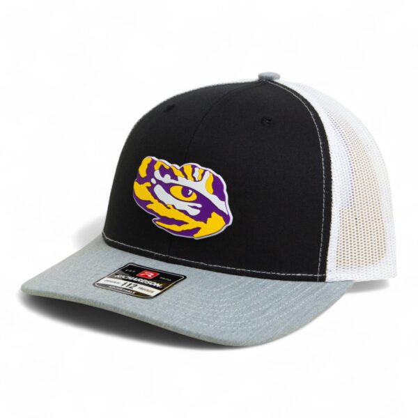 LSU Tiger Eye 3D Snapback Trucker Hat- Black/ White/ Heather Grey
