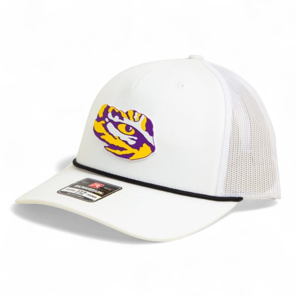 LSU Tiger Eye 3D Snapback Trucker Rope Hat- White/ Black