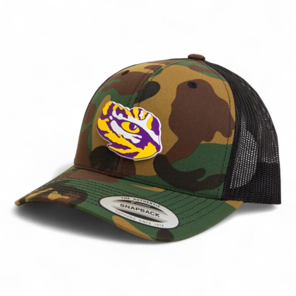 LSU Tiger Eye 3D YP Snapback Trucker Hat- Army Camo/ Black
