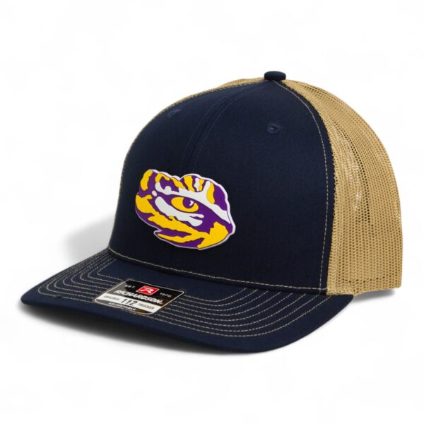 LSU Tiger Eye 3D Snapback Trucker Hat- Navy/ Tan