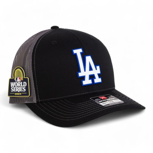 LA Dodgers 2024 World Series Snapback Trucker Hat White- Black/ Charcoal