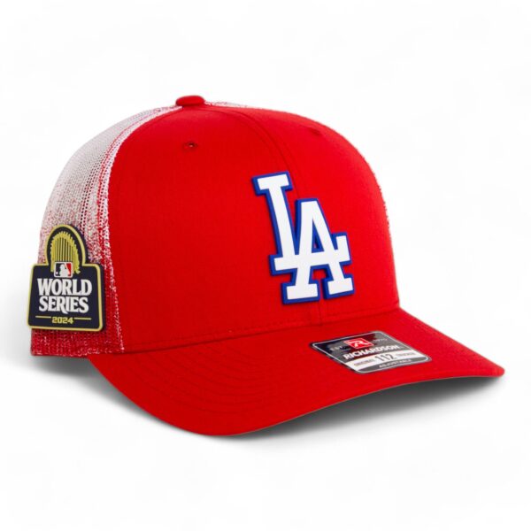 LA Dodgers 2024 World Series Snapback Trucker Hat White- Red Fade