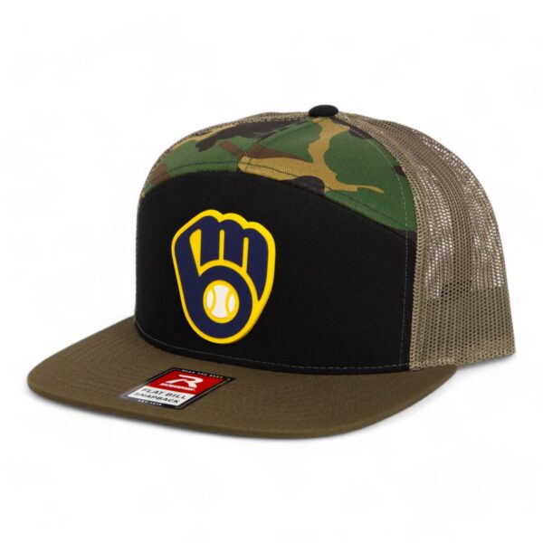 Milwaukee Brewers 3D Snapback Seven-Panel Flat Bill Trucker Hat- Black/ Camo/ Loden