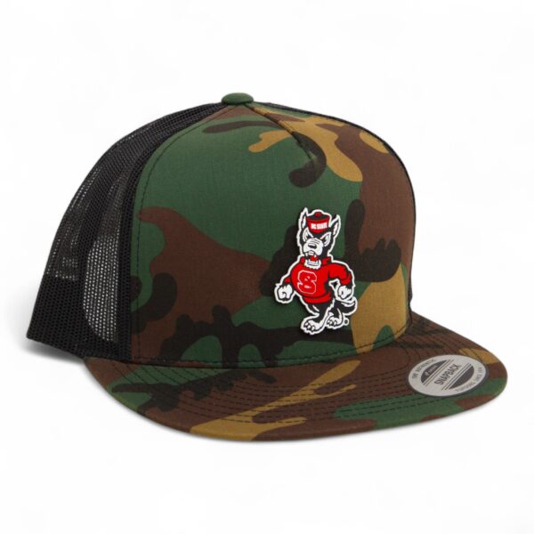 NC State Wolfpack Strutting Wolf 3D YP Snapback Flat Bill Trucker Hat- Army Camo/ Black