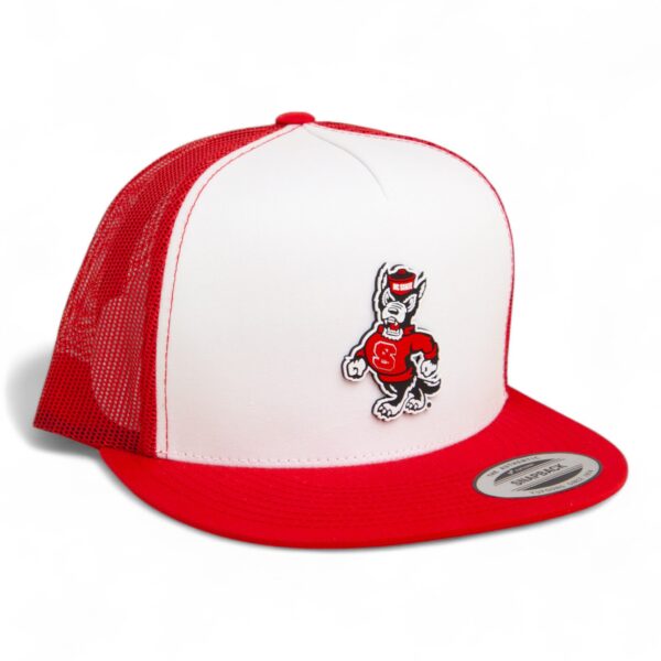 NC State Wolfpack Strutting Wolf 3D YP Snapback Flat Bill Trucker Hat- White/ Red