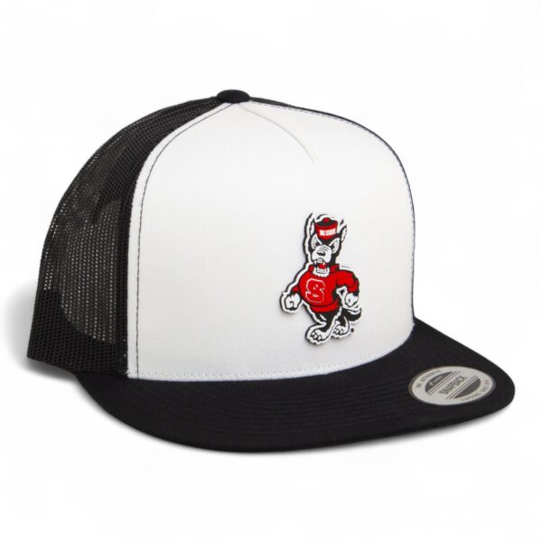 NC State Wolfpack Strutting Wolf 3D YP Snapback Flat Bill Trucker Hat- White/ Black
