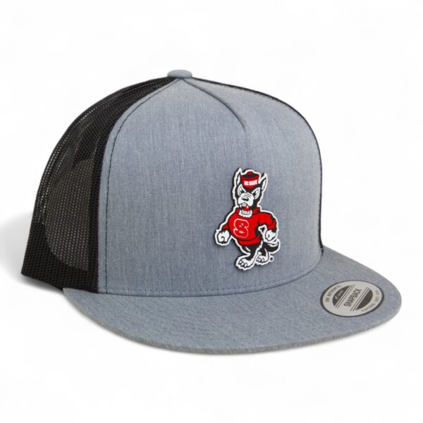 NC State Wolfpack Strutting Wolf 3D YP Snapback Flat Bill Trucker Hat- Heather Grey/ Black