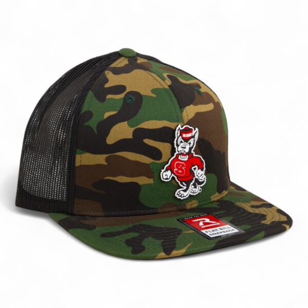 NC State Wolfpack Strutting Wolf 3D Wool Blend Flat Bill Hat- Army Camo/ Black