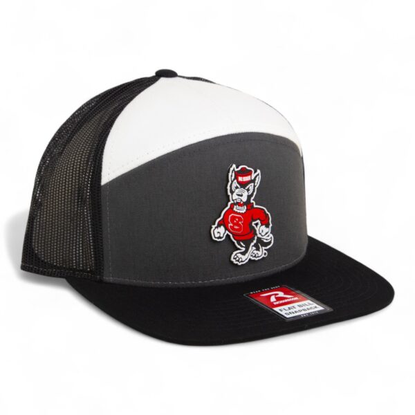 NC State Wolfpack Strutting Wolf 3D Snapback Seven-Panel Flat Bill Trucker Hat- Charcoal/ Black/ White