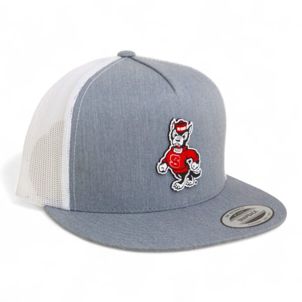 NC State Wolfpack Strutting Wolf 3D YP Snapback Flat Bill Trucker Hat- Heather Grey/ White