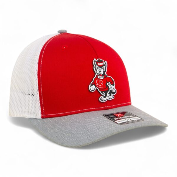 NC State Wolfpack Strutting Wolf 3D Snapback Trucker Hat- Red/ White/ Heather Grey