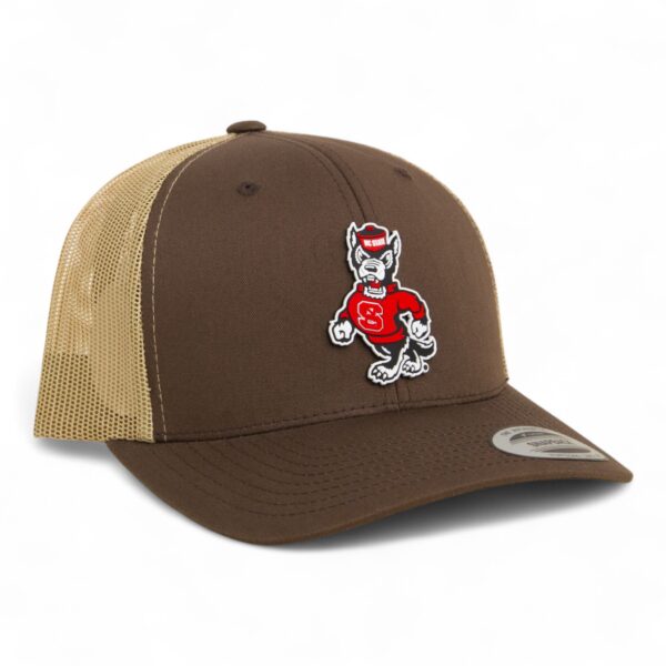 NC State Wolfpack Strutting Wolf 3D YP Snapback Trucker Hat- Brown/ Tan