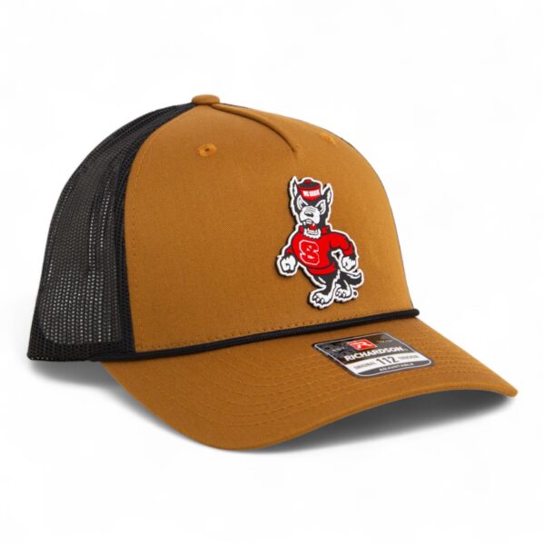NC State Wolfpack Strutting Wolf 3D Snapback Trucker Rope Hat- Carmel/ Black