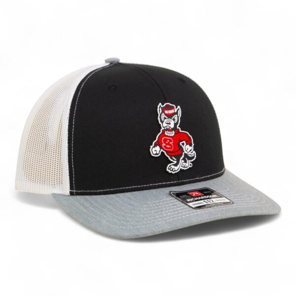NC State Wolfpack Strutting Wolf 3D Snapback Trucker Hat- Black/ White/ Heather Grey