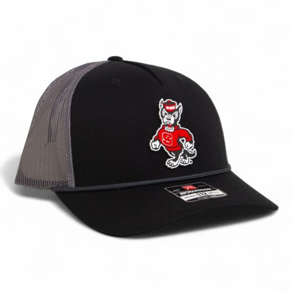 NC State Wolfpack Strutting Wolf 3D Snapback Trucker Rope Hat- Black/ Charcoal