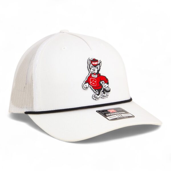 NC State Wolfpack Strutting Wolf 3D Snapback Trucker Rope Hat- White/ Black