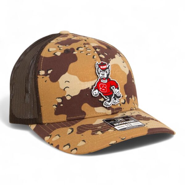 NC State Wolfpack Strutting Wolf 3D Snapback Trucker Hat- Desert Camo/ Brown