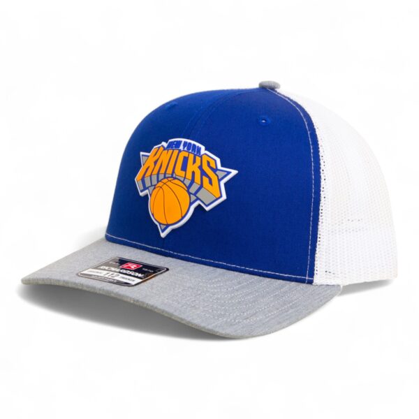 New York Knicks Snapback Trucker Hat- Royal/ White/ Heather Grey