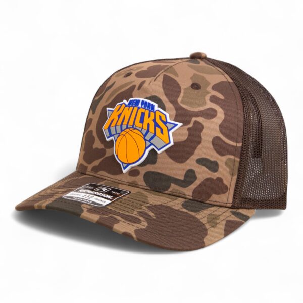 New York Knicks Snapback Trucker Hat- Bark Duck Camo/ Brown