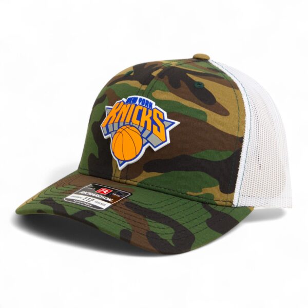 New York Knicks Snapback Trucker Hat- Army Camo/ White